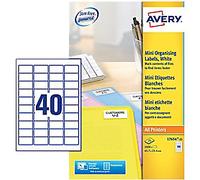 Avery Laser Labels L7654-25 Adhesive A4 White 45.7 x 25.4 mm 25 Sheets of 40 Labels