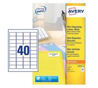 Avery JamFREE, Printable, Mini Multipurpose Labels, Customisable, 45.7 x 25.4 mm, White, 40 Labels per Sheet, 1000 Blank Labels per Pack (L7654-25)