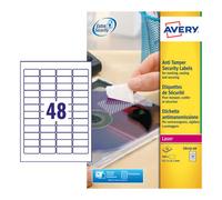 Avery Laser NoPeel Anti-Tamper Permanent Label 46x21mm 48 Per A4 Sheet White (Pack 960 Labels) L6113-20