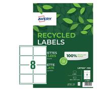 Avery Printable, Customisable Recycled Parcel Shipping Labels, Laser Printers, 8 Labels Per A4 Sheet, 800 per Pack (LR7165-100)