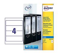 Avery Lever Arch File Labels, Printable & Smudge Free, 200 x 60 mm, Customisable Stickers for Folders, 4 Per A4 Sheet, 100 Pack, Inkjet Compatible (J8171-25)