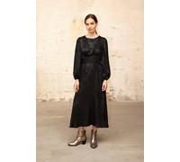 Avery Long Sleeve Tea Dress - Black, Metallic Pleat Sarta Black 8-10