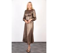 Avery Long Sleeve Tea Dress - Bronze, Metallic Pleat Sarta Bronze 12-14