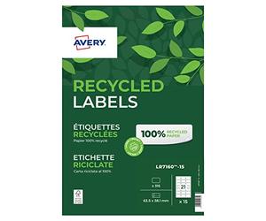 Avery LR7160-15 Printable, Recycled Blank Paper Labels, 21 Labels Per A4 Sheet, White