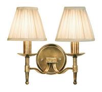 Avery Luxury Twin Arm Wall Light Traditional Antique Brass & Beige Pleat Shade