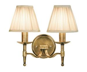 Avery Luxury Twin Arm Wall Light Traditional Antique Brass & Beige Pleat Shade