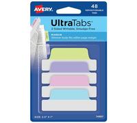 Avery Margin Ultra Tabs, 2.5" x 1", 2-Side Writable, Assorted Pastel Colors, 48 Repositionable Tabs (74867)