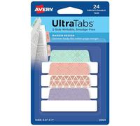 Avery Margin Ultra Tabs, 2.5" x 1", Assorted Metallic Geometric Designs, 24 Repositionable Page Tabs (30123)