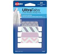 Avery Margin Ultra Tabs, 2.5" x 1", Multicolor Geometric Designs, 24 Repositionable Page Tabs (74897)