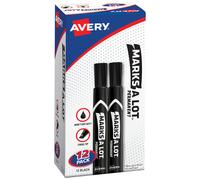 AVERY Marks-A-Lot Permanent Markers Large Desk-Style Size Chisel Tip Water and Wear Resistant 12 Black Markers (98028)
