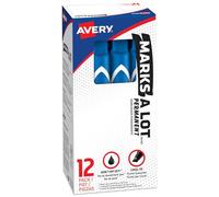 Avery Marks-A-Lot Permanent Markers, Large Desk-Style Size, Chisel Tip, Water and Wear Resistant, 12 Blue Markers (08886)