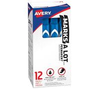 Avery Marks-A-Lot Permanent Markers, Large Desk-Style Size, Chisel Tip, Water and Wear Resistant, 12 Blue Markers (08886)