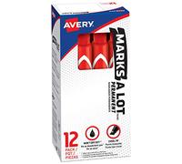 AVERY Marks A Lot Permanent Markers, Large Desk-Style Size, Chisel Tip, Water and Wear Resistant, 12 Red Markers (08887)