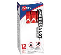 AVERY Marks A Lot Permanent Markers, Large Desk-Style Size, Chisel Tip, Water and Wear Resistant, 12 Red Markers (08887)