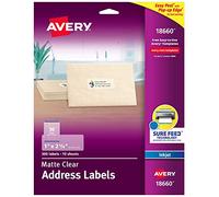 Avery Matte Clear Address Labels, Sure Feed Technology, Inkjet, 1" x 2-5/8", 300 Labels, 5 Packs (18660)