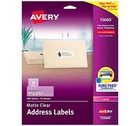 Avery Matte Clear Address Labels, Sure Feed Technology, Laser, 1" x 2-5/8", 300 Labels, 5 Packs (15660)