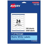 Avery Matte White Rectangle Labels with Sure Feed, 1" x 2", 2,400 Matte White Printable Labels