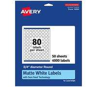 Avery Matte White Round Labels with Sure Feed, 3/4" Diameter, 4,000 Matte White Printable Labels