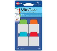 Avery Mini Ultra Tabs, 1" x 1.5", 2-Side Writable, Assorted Primary Colors, 80 Repositionable Tabs (74763)