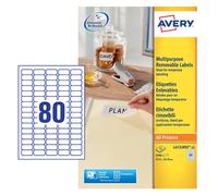 Avery Multipurpose Mini Removable Label 35.6X16.9Mm 80 Per A4 Sheet White Pack 2