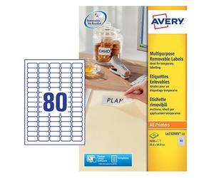Avery Multipurpose Mini Removable Label 35.6x16.9mm 80 Per A4 Sheet White (Pack 2000 Labels) L4732REV-25
