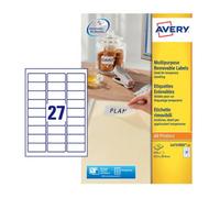 Avery Multipurpose Mini Removable Label 63.5x29.6mm 27 Per A4 Sheet White (Pack