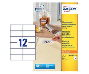 Avery Multipurpose Mini Removable Label 99x42.3mm 12 Per A4 Sheet White (Pack 300 Labels) L4743REV-25