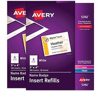 Avery Name Badge Inserts, 3" x 4", Print or Write, Laser/Inkjet, 2-Pack, 300 Inserts Per Pack, 600 Badge Inserts Total (35392)
