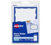 Avery Name Tag Stickers, Blue Border, Print or Write, 100 Removable Name Badges, 2-1/3" x 3-3/8" (5144)