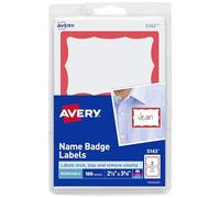 Avery Name Tags, White with Red Border, Packs of 100 per Pack, 18 Packs, 1,800 Removable Name Badges Total (05143)