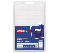 Avery No Iron Clothing Labels, Washer & Dryer Safe, Writable Fabric Labels, 54 Labels, 1 Pack (40720), White, 1/2"x1-3/4"