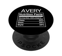 Avery Nutrition Facts Class Sass Style Funny Name Parody PopSockets Adhesive PopGrip