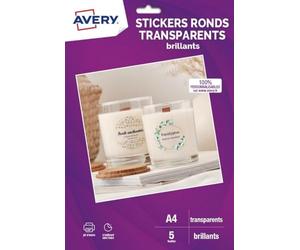 AVERY - Pack of 120 Round Clear Stickers Personalised and Printable - 4cm - Inkjet Print