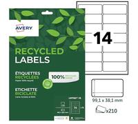 AVERY - 210 White Customizable Self-Adhesive Labels - 100% Recycled - Size 99.1 x 38.1 mm - Laser and Inkjet Printing