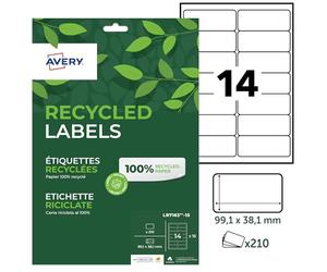 AVERY - Pack of 210 100% Recycled self-Adhesive Labels MonTimbrenligne. Customizable and Printable. Size 99.1 x 38.1 mm. Laser and Inkjet Printing. (LR7163-15)