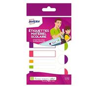 Avery Pack of 24 Laminated Labels Blanc avec Bordure Fluo Rose/Violet/Vert/Orange