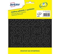 AVERY - Pack of 286 Black self-Adhesive Numbers (+ Symbols), Size 47 mm
