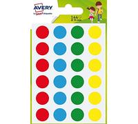 Avery Packet of 144 Round Stickers - ø15 mm - 4 Colours (Green, Red, Yellow, Blue) PASMX15 (Assorted Colours)