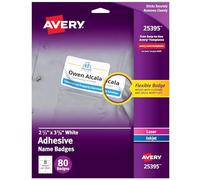 Avery Premium Personalized Name Tags, Print or Write, 2-1/3" x 3-3/8", 80 Adhesive Tags,(25395), White