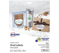 Avery Printable Blank Oval Labels, 1.5" x 2.5", Glossy White, 90 Customizable Labels (22814)