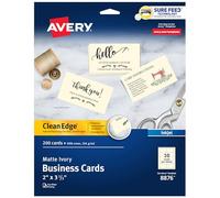 Avery Printable Business Cards, Inkjet Printers, 200 Cards, 2 x 3.5, Clean Edge, Heavyweight, Ivory (8876)