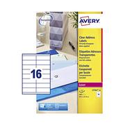 Avery labels L7562-25 Transparent laser labels 16 labels/sht, 25 shts/pk 400 tot