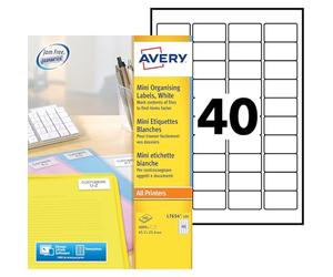 Avery Printable, Customisable Mini Organising Return Address Labels, Laser Printers, 40 Labels Per A4 Sheet, 4000 Labels, QuickPEEL (L7654), White,45.7 x 25.4mm