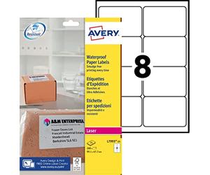 Avery Printable, Customisable Weatherproof/Waterproof, Parcel Mailing Labels, Laser Printers, L7993-25, White, 8 Per A4 Sheet.