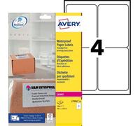 Avery Printable, Customisable Weatherproof/ Waterproof, Parcel Mailing Labels, Laser Printers, L7994-25, White, 4 Per A4 Sheet
