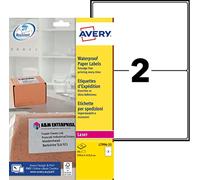 Avery Printable, Customisable Weatherproof/Waterproof, Parcel Mailing Labels, Laser Printers, L7996-25, White, 2 Per A4 Sheet.