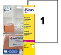 Avery Printable, Customisable Weatherproof/Waterproof, Parcel Mailing Labels, Laser Printers, L7997-25, White, 1 Per A4 Sheet.