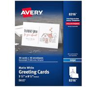 Avery Printable Greeting Cards with Envelopes, Half-Fold, 5.5" x 8.5", Matte White, 30 Blank Greeting Cards for Inkjet Printers (08316)