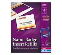 Avery Printable Laser/Inkjet Name Badge Insert Refills, 3" x 4", White, 300 Inserts Per Box (5392)