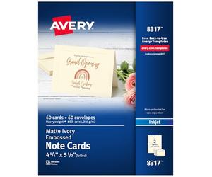 Avery Printable Note Cards with Envelopes, 4.25" x 5.5", Ivory with Embossed Border, 60 Blank Note Cards for Inkjet Printers (08317)